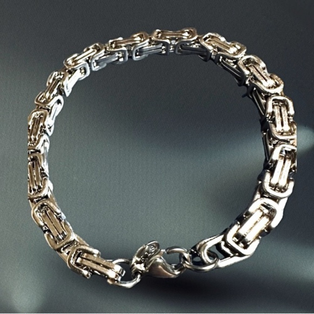 Big Men Vermeil 18k white Gold Chain 10.25” Byzantine Link Bracelet 🔥stamped